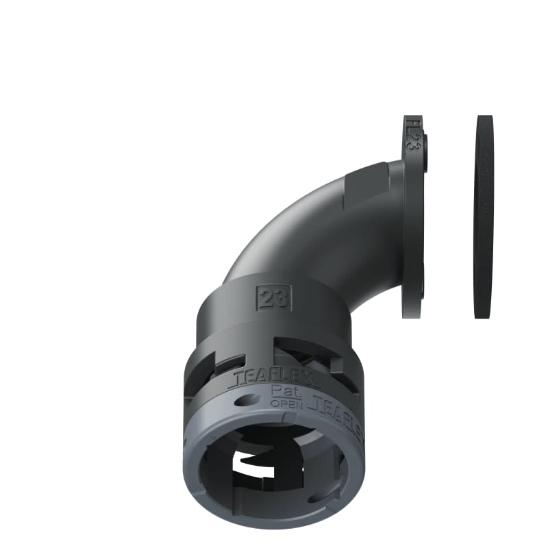 TEAFLEX - Raccordo a 90 senza spigoli flangia poliammide IP66 nero FL23. 6BFL23