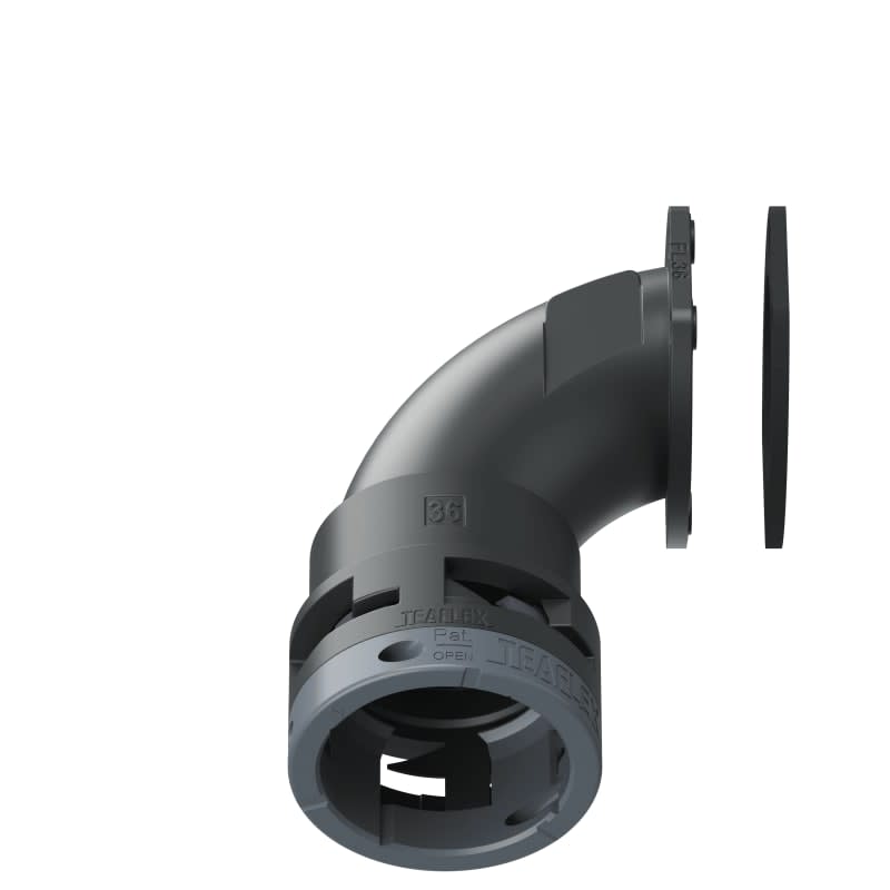 TEAFLEX - Raccordo a 90 flangia poliammide IP66 senza spigoli nero FL36. 6BFL36