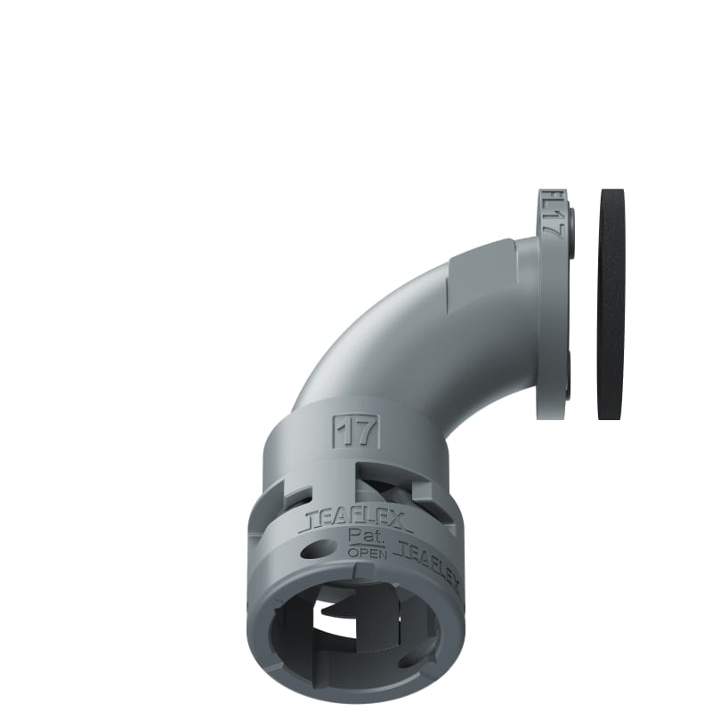 TEAFLEX - Raccordo a 90 senza spigoli flangia in poliammide grigio IP66 FL17.