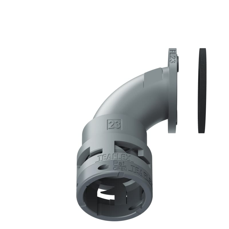 TEAFLEX - Raccordo a 90 senza spigoli flangia poliammide IP66 grigio FL23.