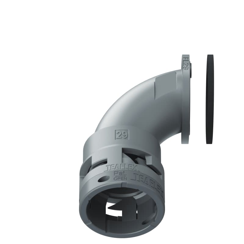 TEAFLEX - Raccordo a 90 senza spigoli flangia in poliammide grigio IP66 FL29. 6GFL29