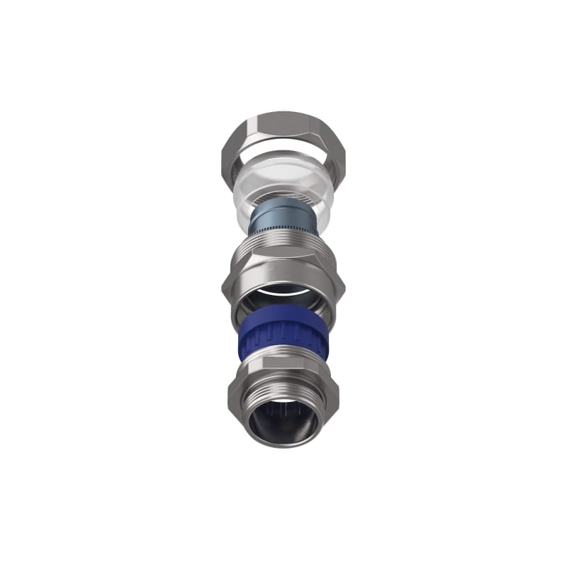 TEAFLEX - Raccordo CMPR27/25 M32x1,5 in ottone nichelato con pressacavo IP67 e continuità metallica.
