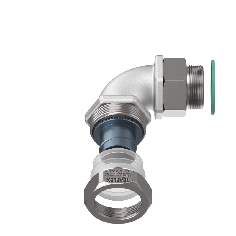 TEAFLEX - Raccordo ISO M32X1,5 in ottone con continuit metallica IP67 ATEX a 90.