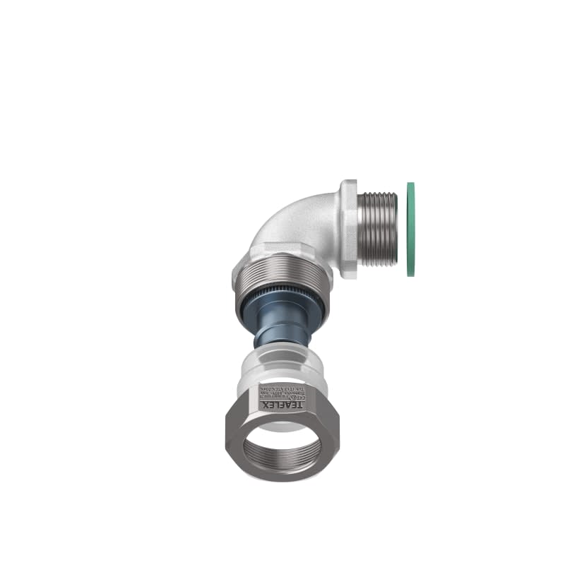 TEAFLEX - Raccordo a 15mm PG16 in ottone con continuità metallica IP67 ATEX a 90°. EXCMCCP15PG16