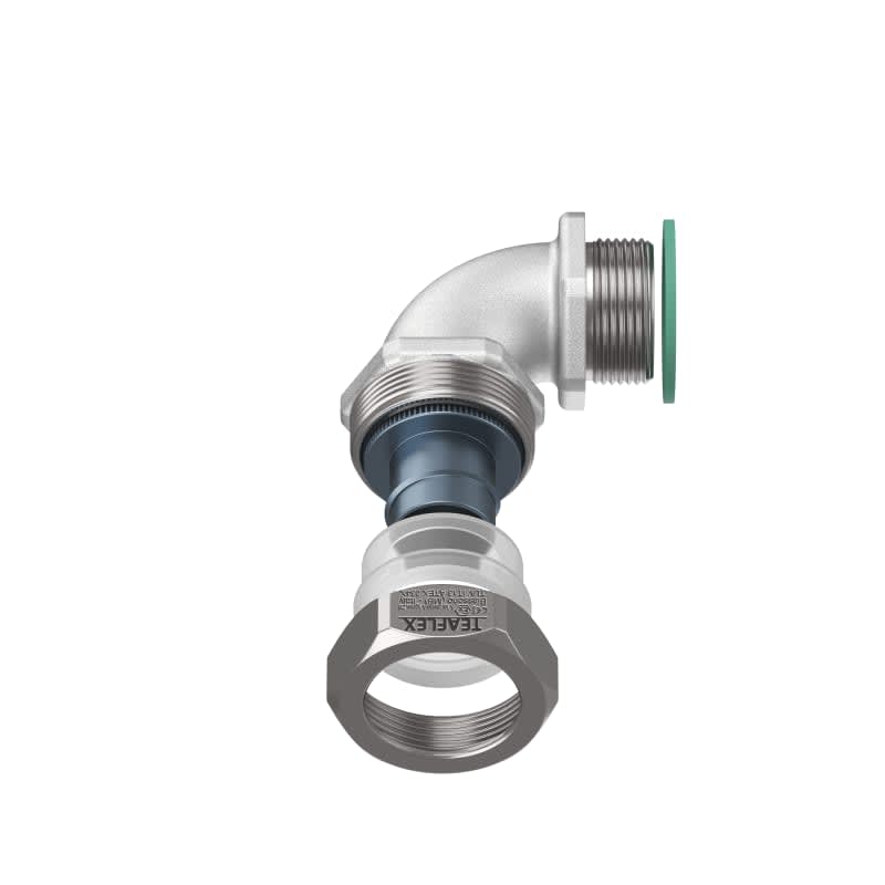 TEAFLEX - Raccordo a 90 in ottone con continuit metallica IP67 ATEX PG21. EXCMCCP20PG21