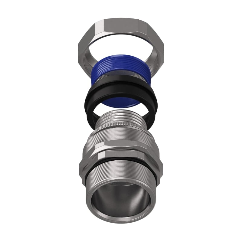TEAFLEX - Raccordo girevole maschio in ottone nichelato per guaine poliammide trecciate IP67 ISO63 profondità C48 MG50.
