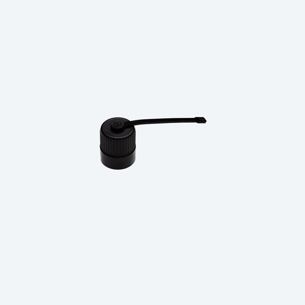 TECHNO - Tappi di chiusura con cinturino di aggancio per connettore nero.