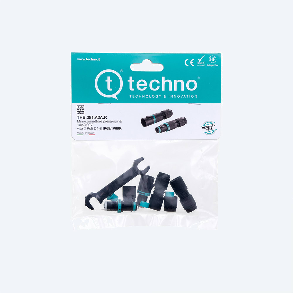 TECHNO - KIT Micro Connettore Presa e Spina pannello 2p Vite M16 IP66/IP68/IP69