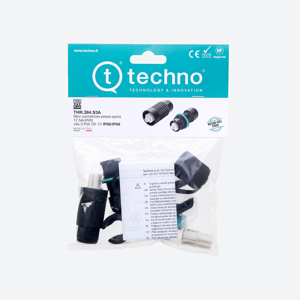 TECHNO - KIT Mini Connettore Presa e Spina 3p Vite D7-12 IP66/IP68