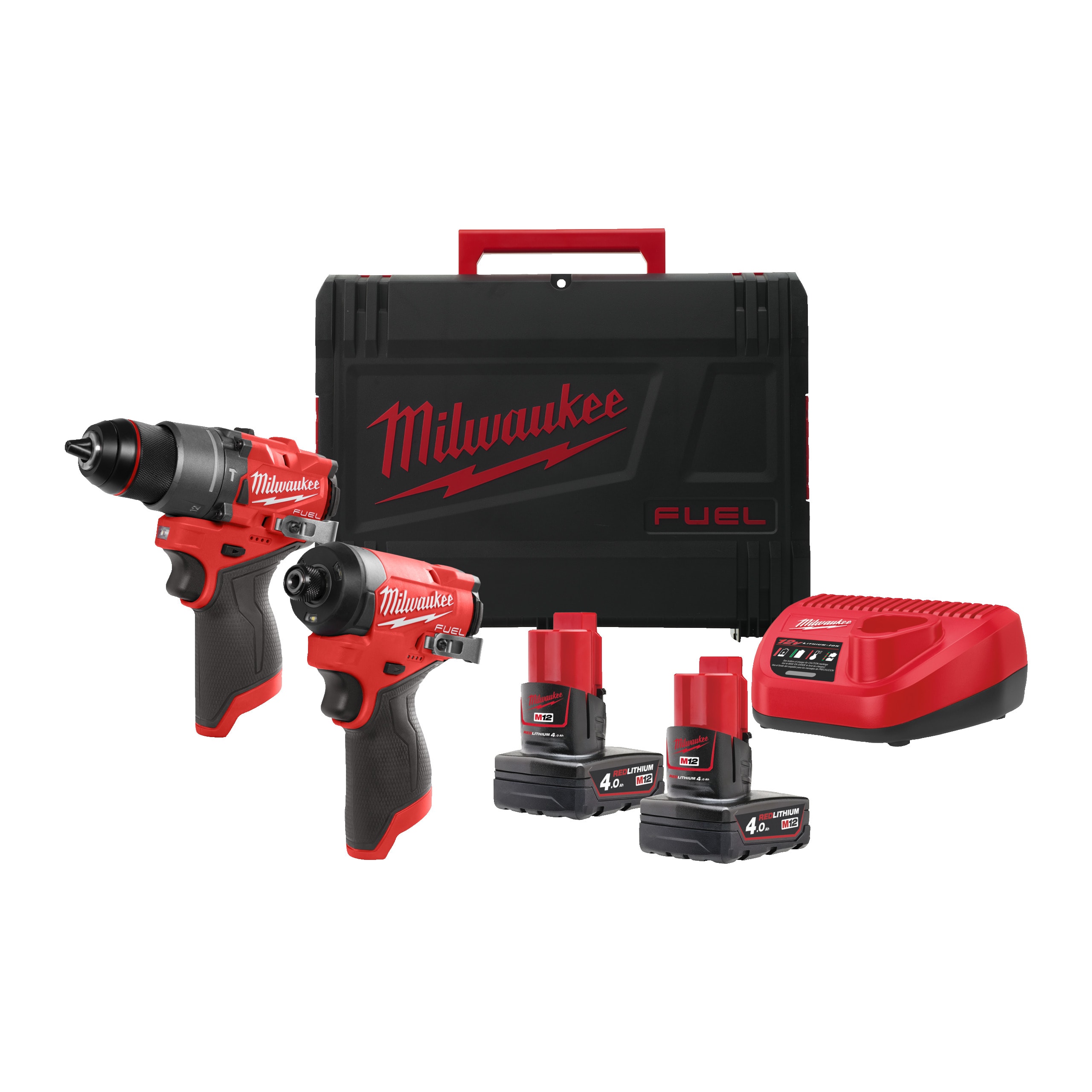 MILWAUKEE - M12 FPP2A2-402X - Avvitatore a Impulsi Fuel ¼, Trapano a percussione M12 Fuel, 2 batterie 4Ah da 12V, Borsa rigida