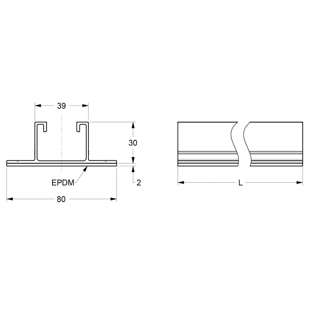 TEKNOMEGA - SPEZZONE PROFILO ALU BASE LARGA 400mm +EPDM
