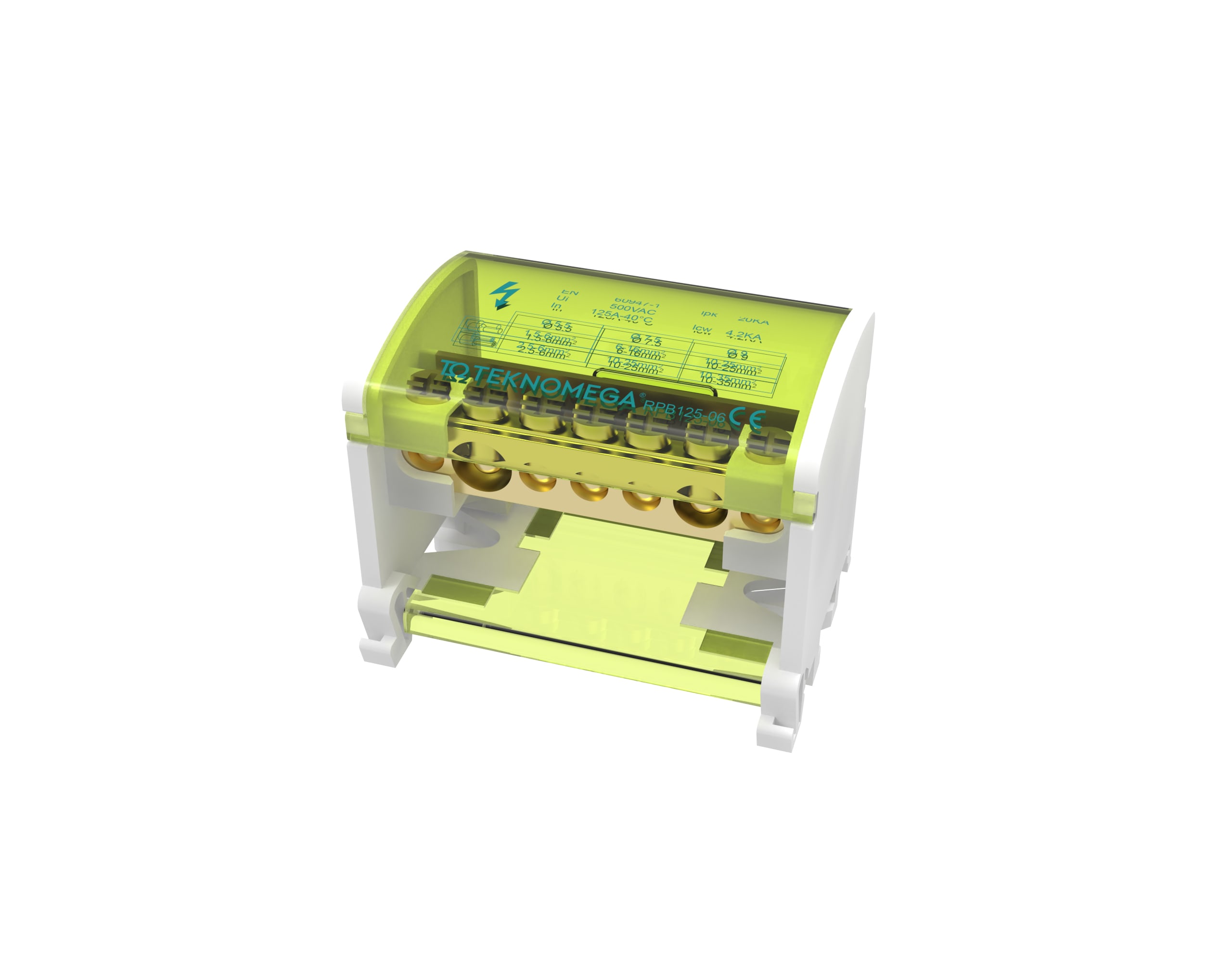 TEKNOMEGA - Ripartitore morsettiera bipolare 125A con 6 uscite.