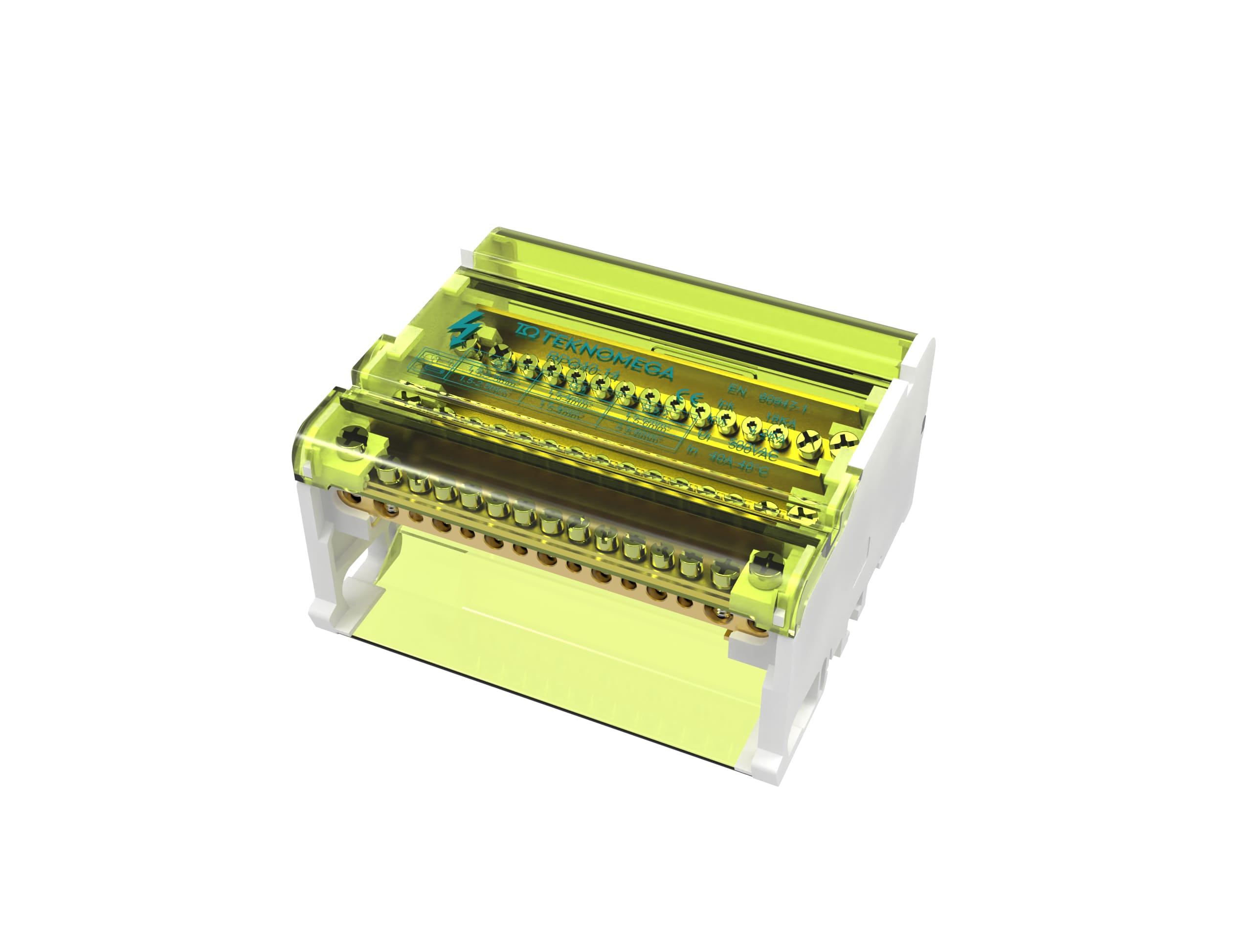 TEKNOMEGA - Ripartitore quadripolare 40A con 14 uscite e morsettiera quadrupolare 40A 14 uscite.