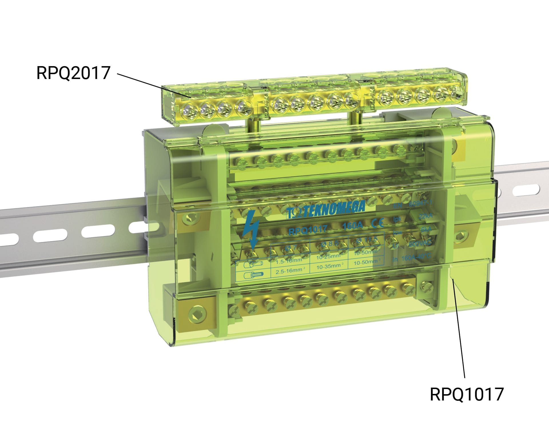 TEKNOMEGA - Ripartitore Quadripolare 160A 11 Uscite Modulare Morsettiera 4P 160A 11 O