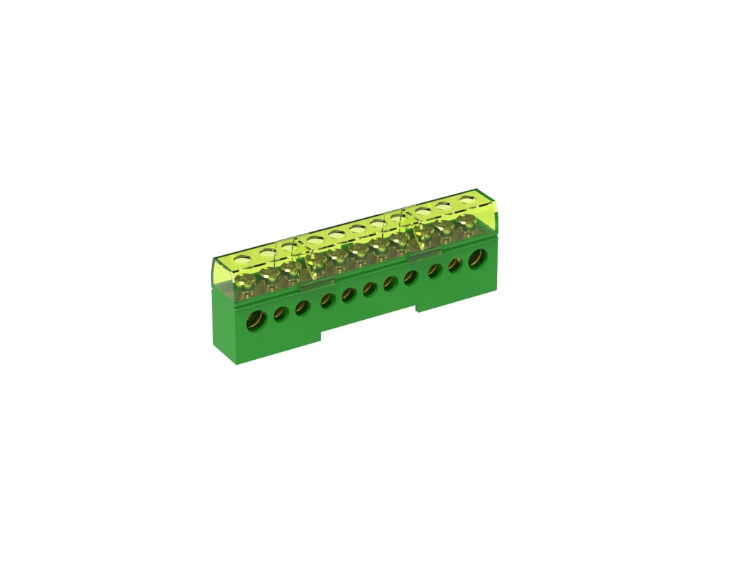 TEKNOMEGA - Morsettiera unipolare isolata 80A 11 fori verde.