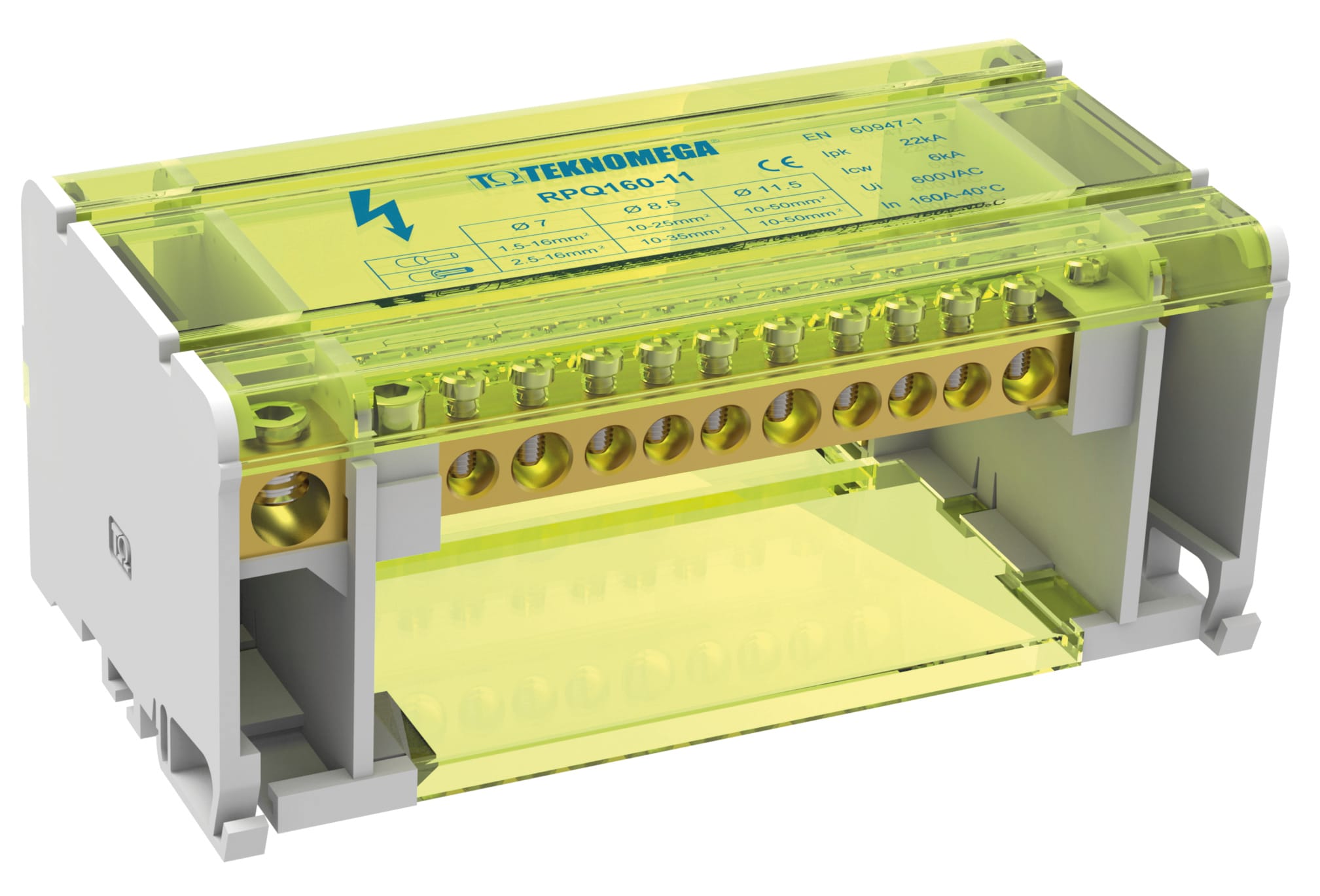 TEKNOMEGA - Quadripolare 160A - 11 uscite RIPARTITORE MORSETTIERA 160A 11