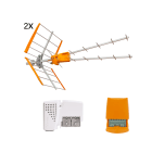 TELEVES - Kit: 2x Antenna V Zenit UHF + Amplificatore da palo, 4 ingressi + Alimentatore 12V.