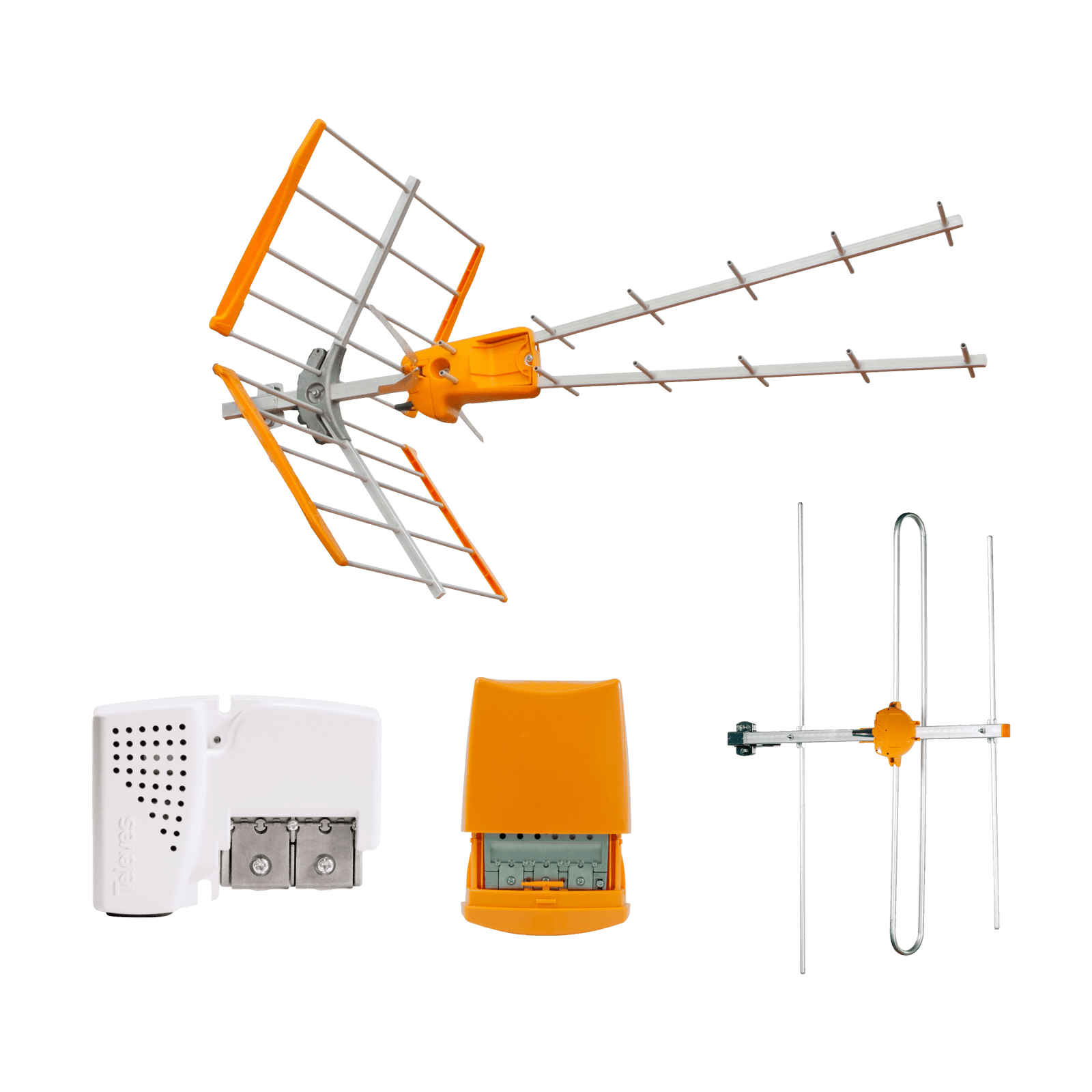 TELEVES - Kit: Antenna Zenit UHF + Antenna DAB + Amplificatore da palo, 3 ingressi + Alimentatore 12V.