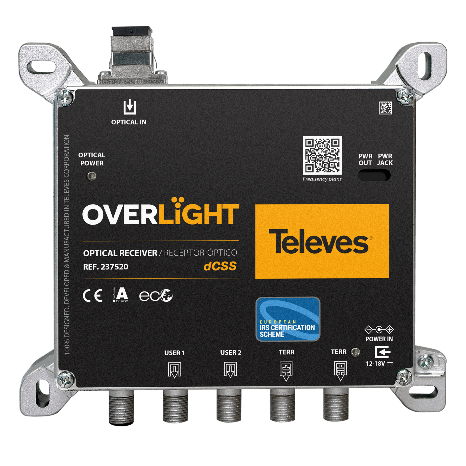 TELEVES - Ricevitore ottico dCSS Overlight con 2 uscite dCSS/Legacy e 2 uscite Terr. Per applicazioni SKY, FM, DAB, UHF e SAT. 237520