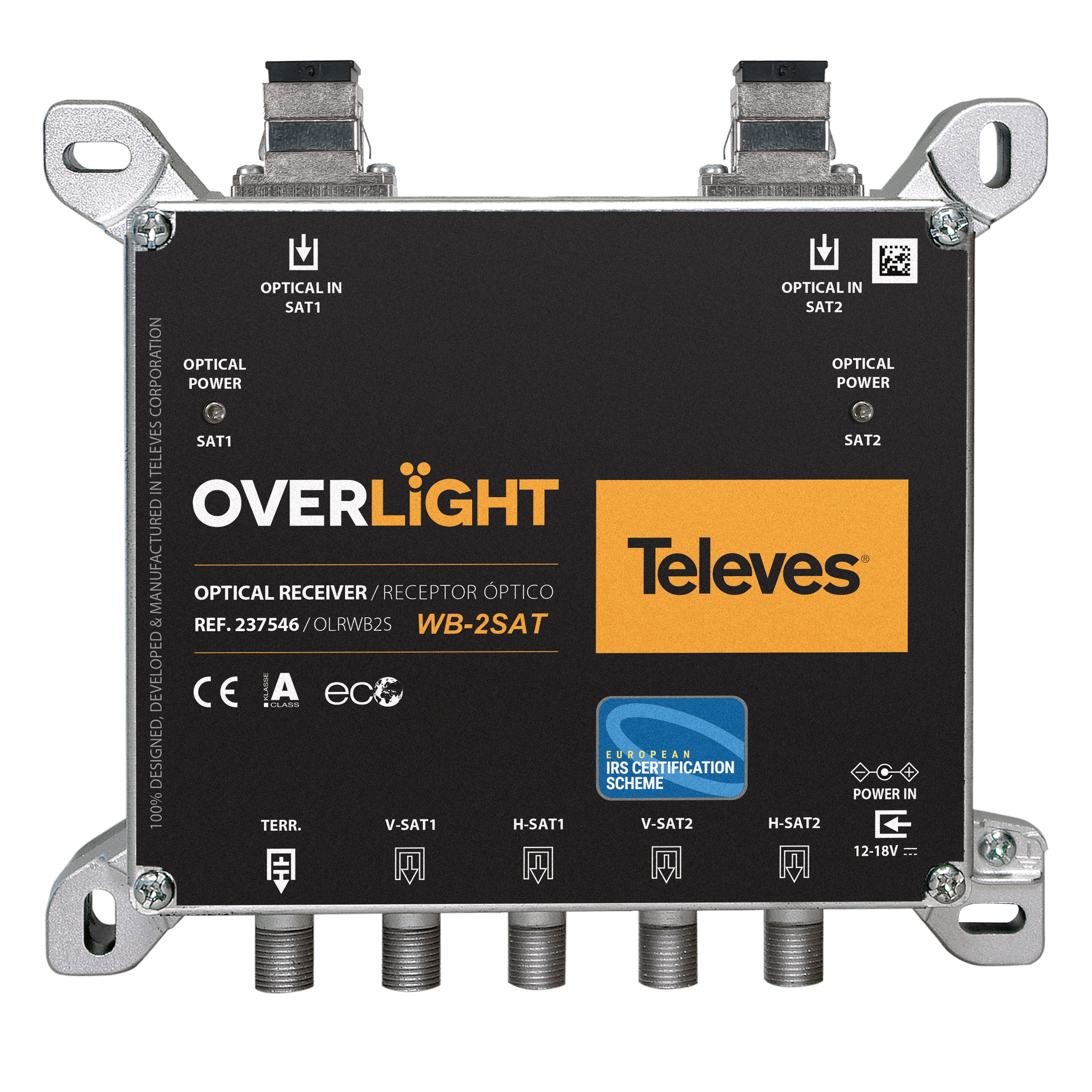 TELEVES - Ricevitore ottico WideBand Overlight con 2 ingressi SAT e Terr. e 2 uscite WB + 1 uscita Terr., tecnologia OLC.