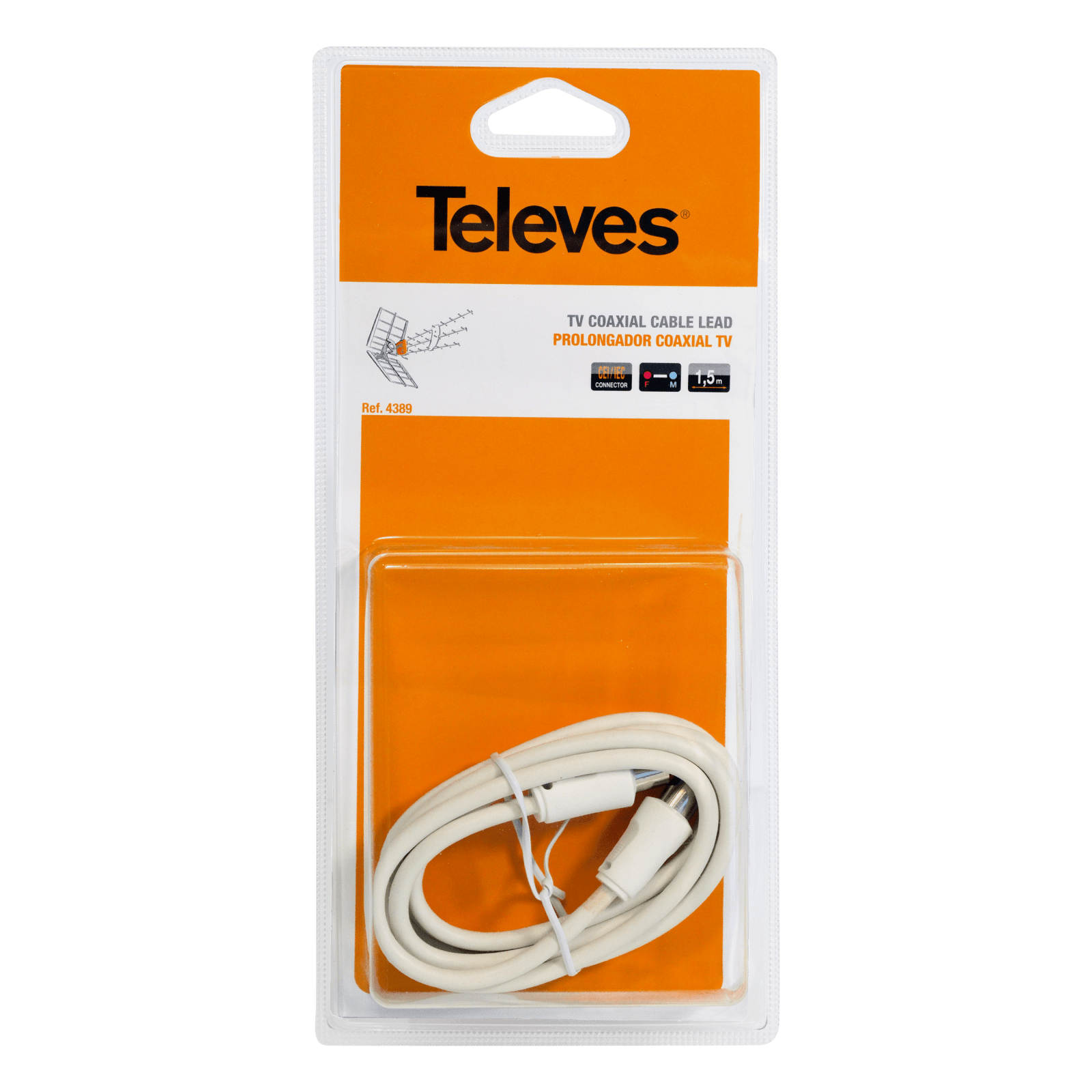 TELEVES - Prolunga cavo coassiale 1,5M bianco connettori IEC maschio femmina.