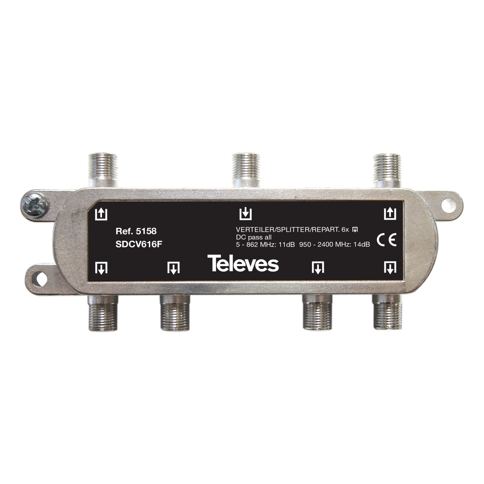 TELEVES - Partitore F 6 vie, 5-2400MHz 11/14dB con passaggio DC bidirezionale 6Vie 10/12dB. 5158