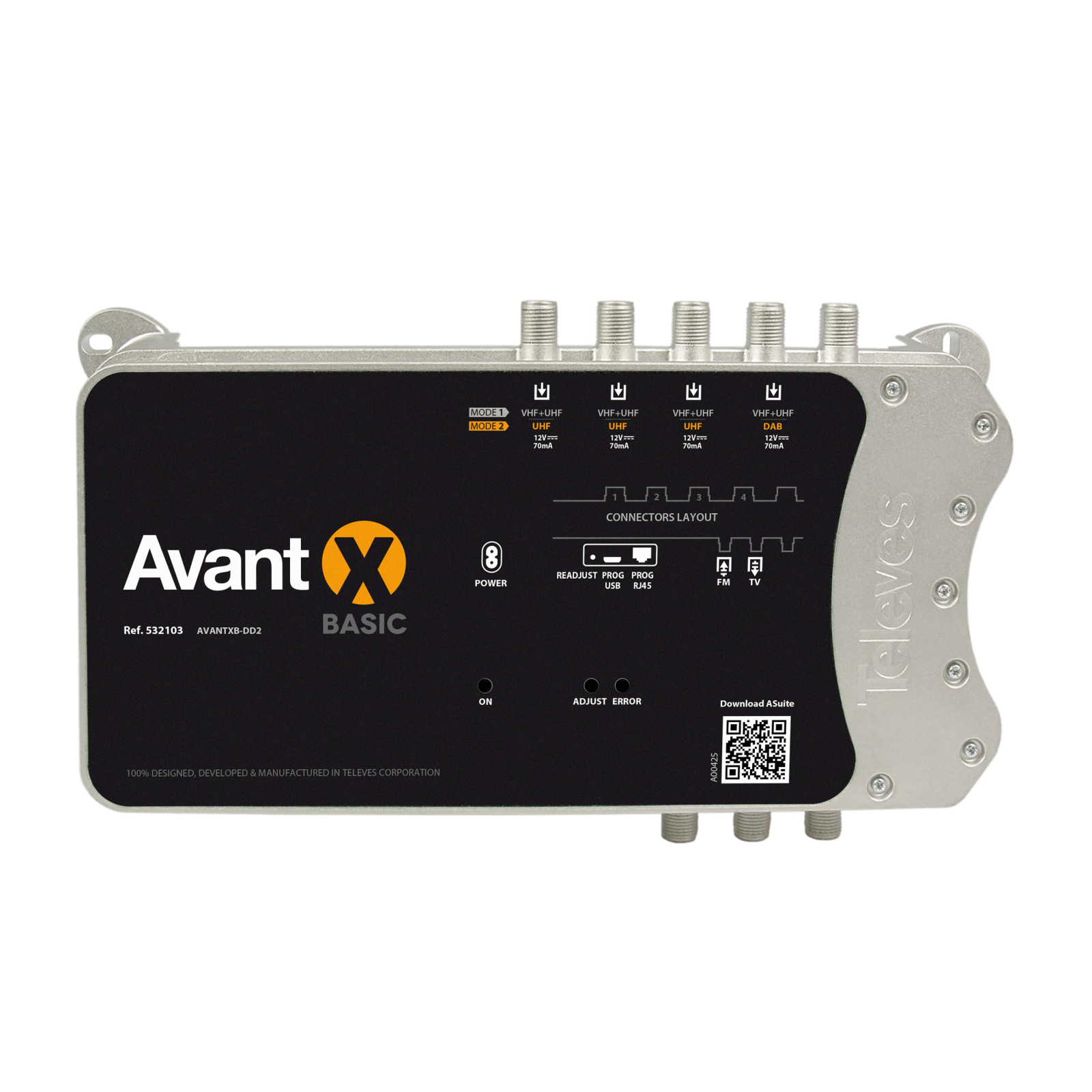TELEVES - Centrale programmabile AVANT X Basic IN.1XFM-4XUHF/VHF per terrestre, con 32 filtri digitali programmabili.