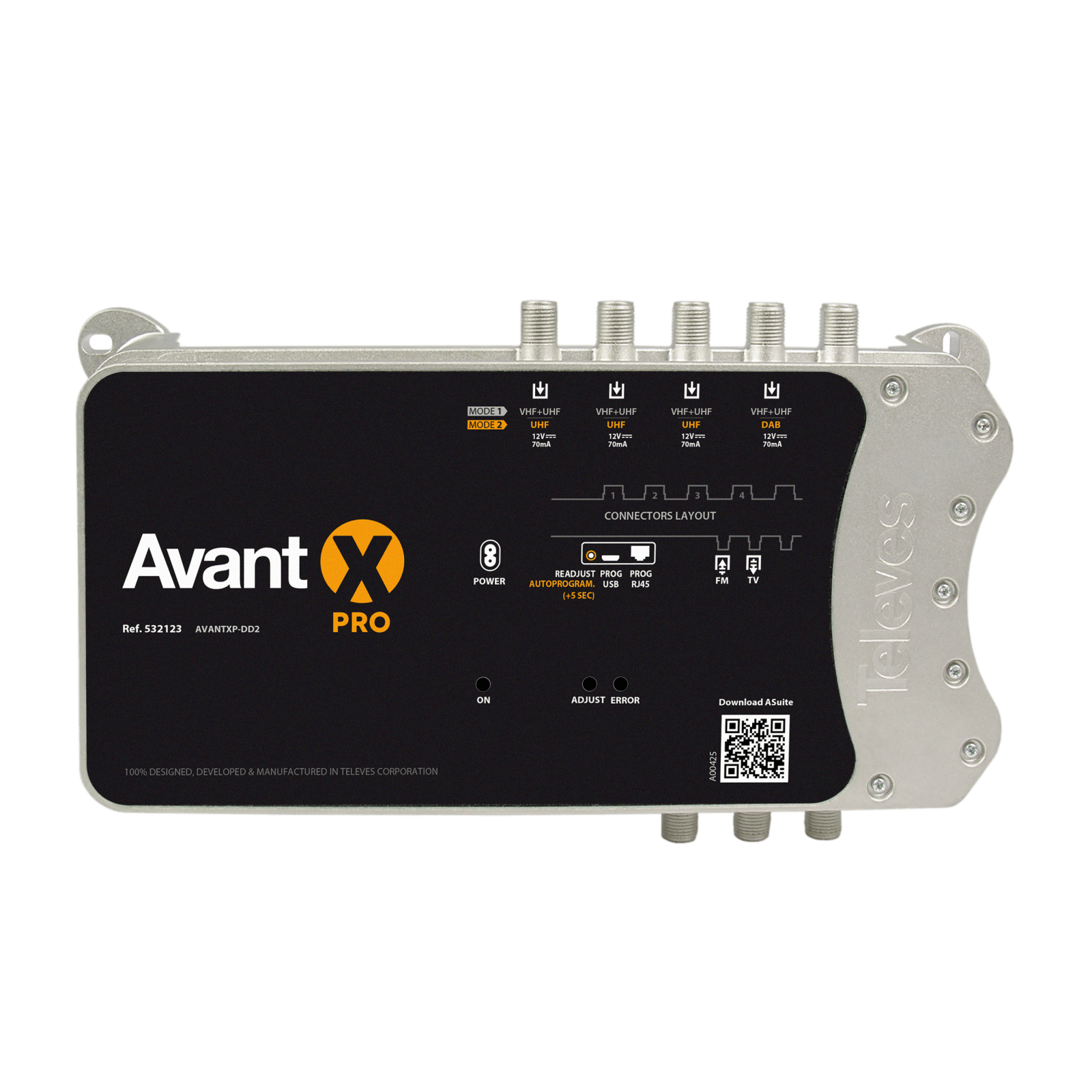 TELEVES - Centrale programmabile AVANT X Pro IN.1XFM-4XUHF/VHF, con 32 filtri digitali e autoprogrammazione.