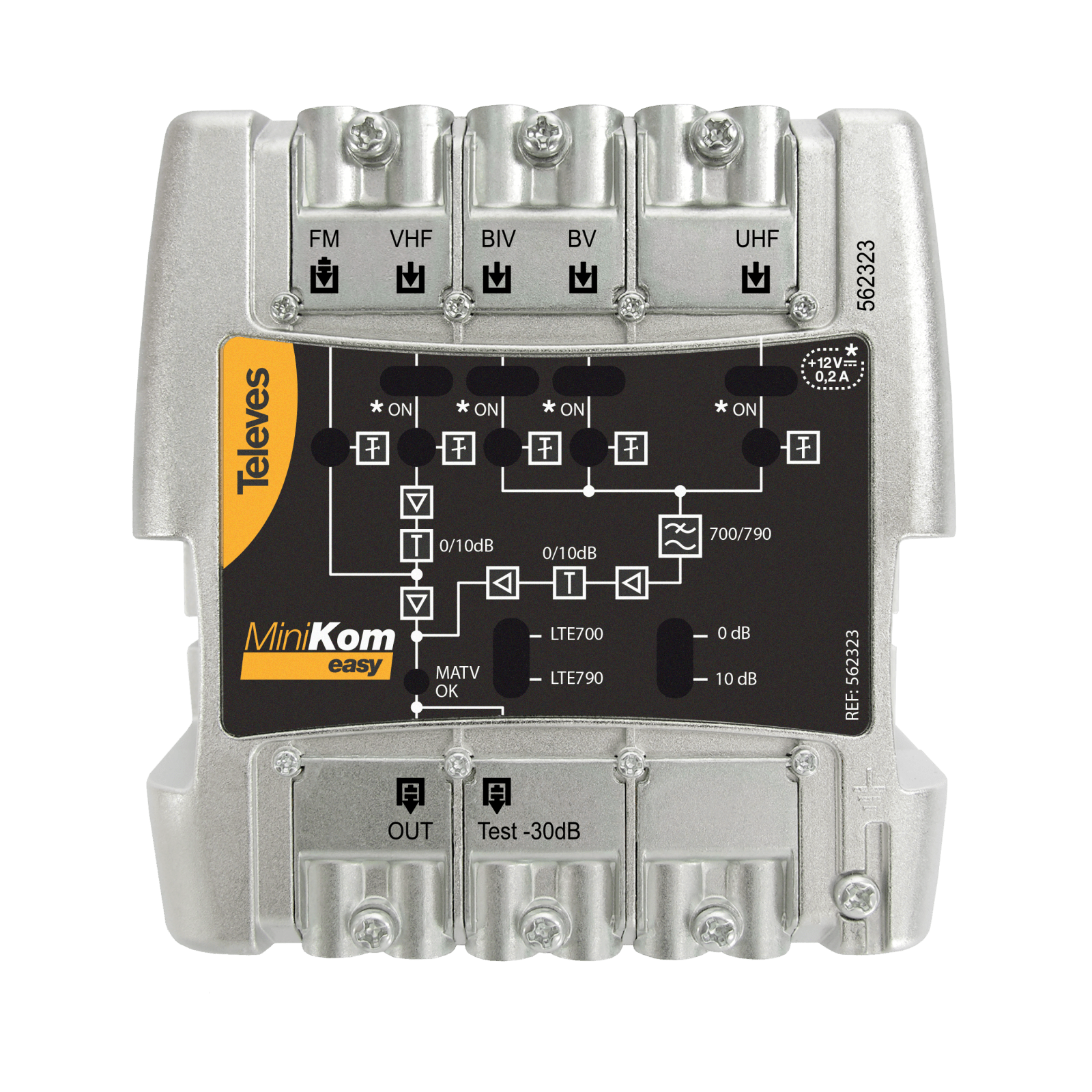 TELEVES - A.MNK 5/1EASYF FM-V-U-21..39-40.48/60 Centrale larga banda MiniKom EasyF 5 ingressi: FM-VHF-UHF-21..38-42..48/60.
