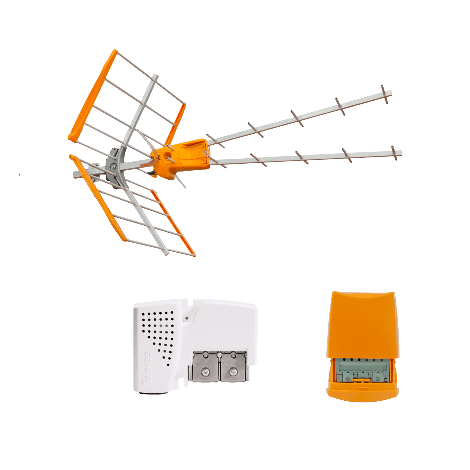 TELEVES - Kit Antenna V Zenit UHF Amplificatore da palo 3 ingressi Alimentatore 12V.