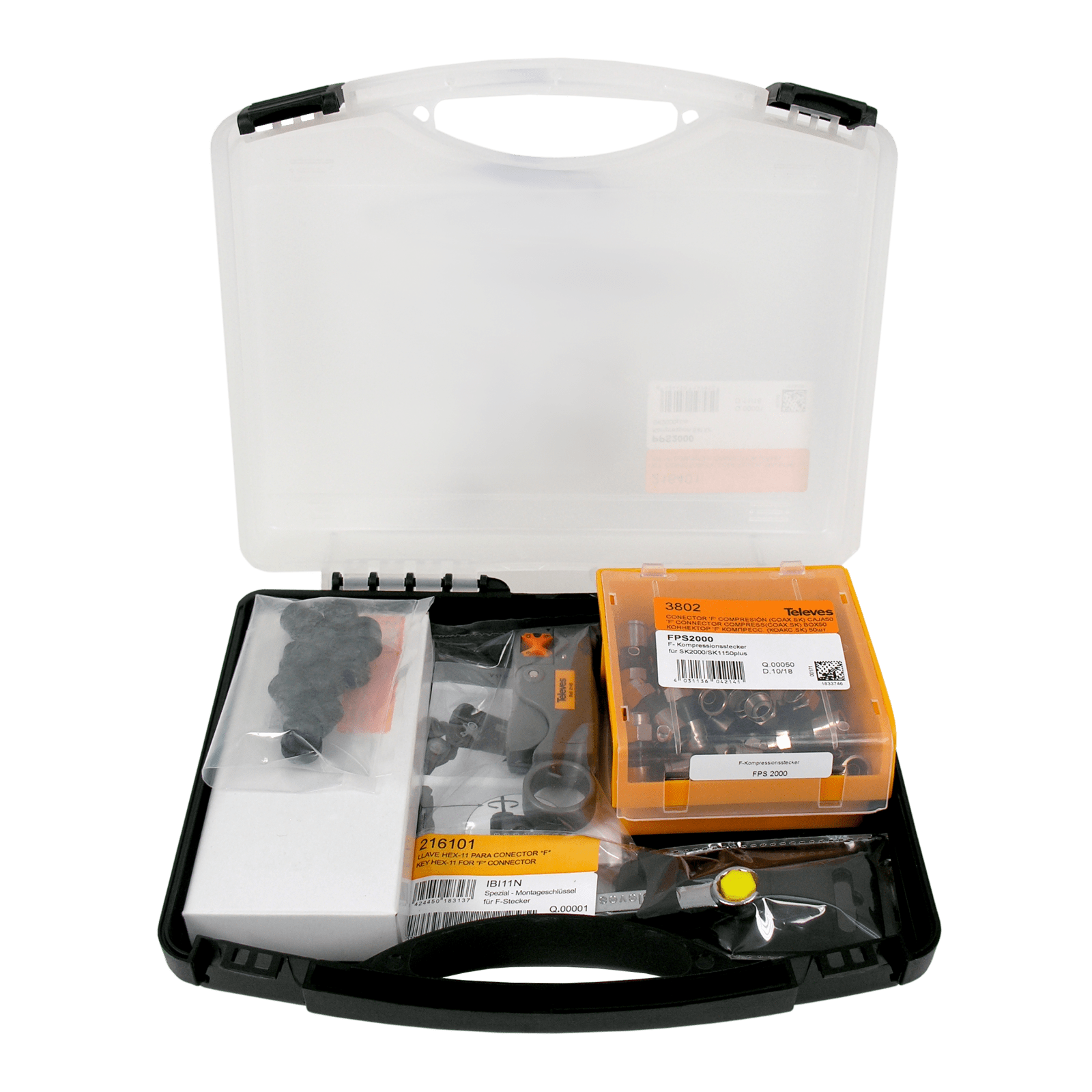 TELEVES - Kit connettore a compressione tipo F per cavi coassiali di tripla schermatura TSH - valigetta.