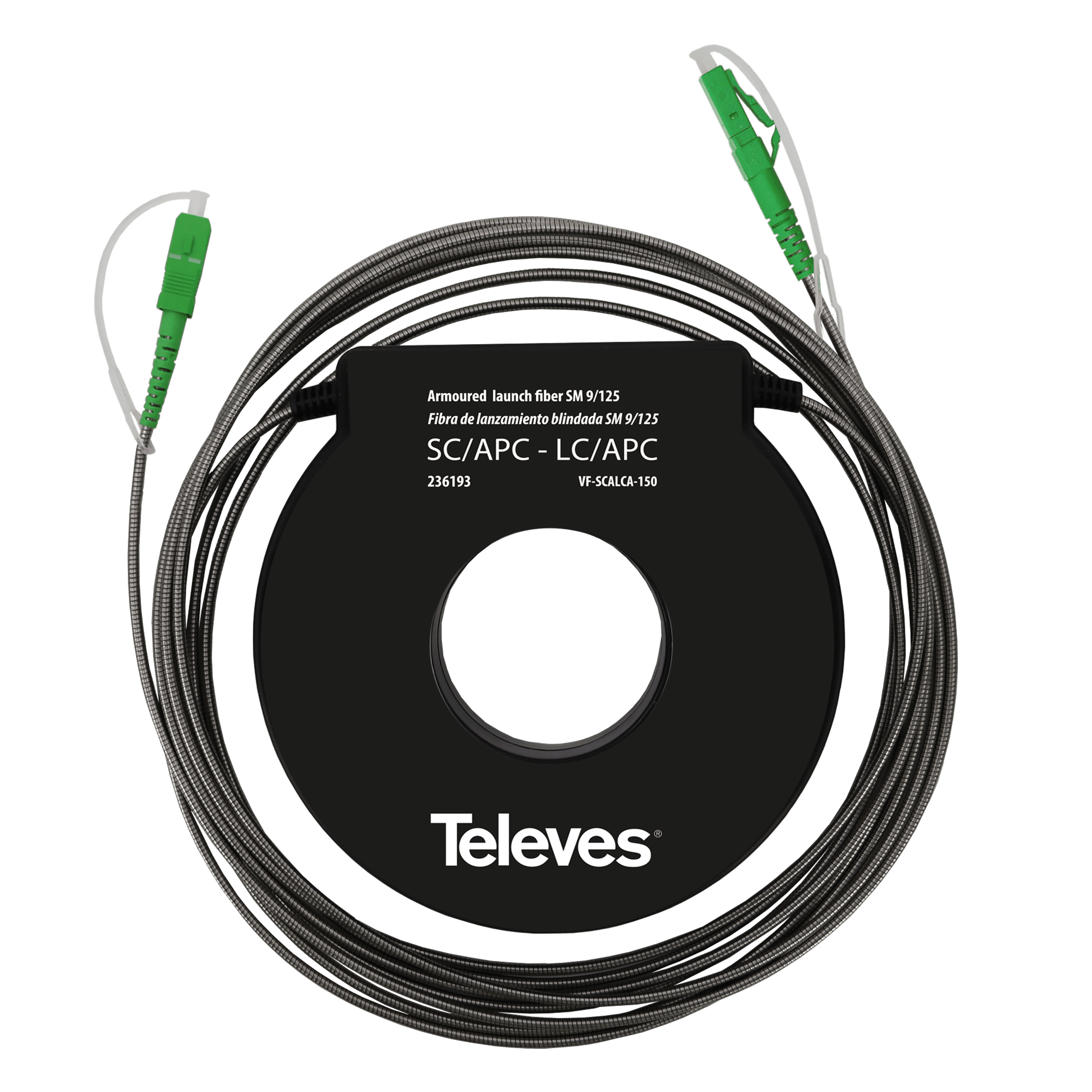 TELEVES - Fibra blindata di lancio per OTDR monomodale SC/APC-LC 150 metri BRET di lancio blindata SM 150MT SC/APC-LC.