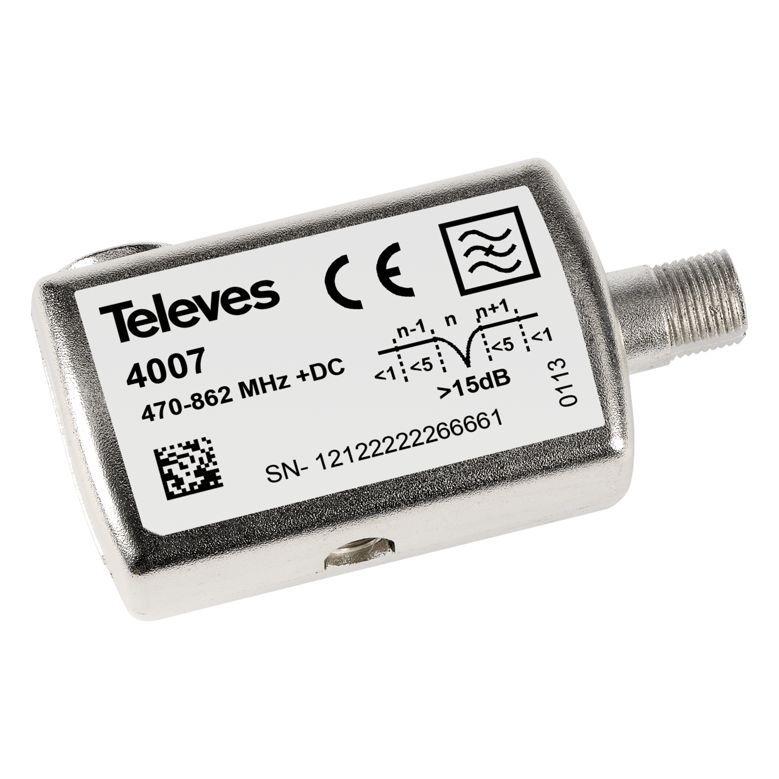 TELEVES - Trappola UHF con 1 canale, formato ad inserzione e connessione F, 15dB di reiezione.