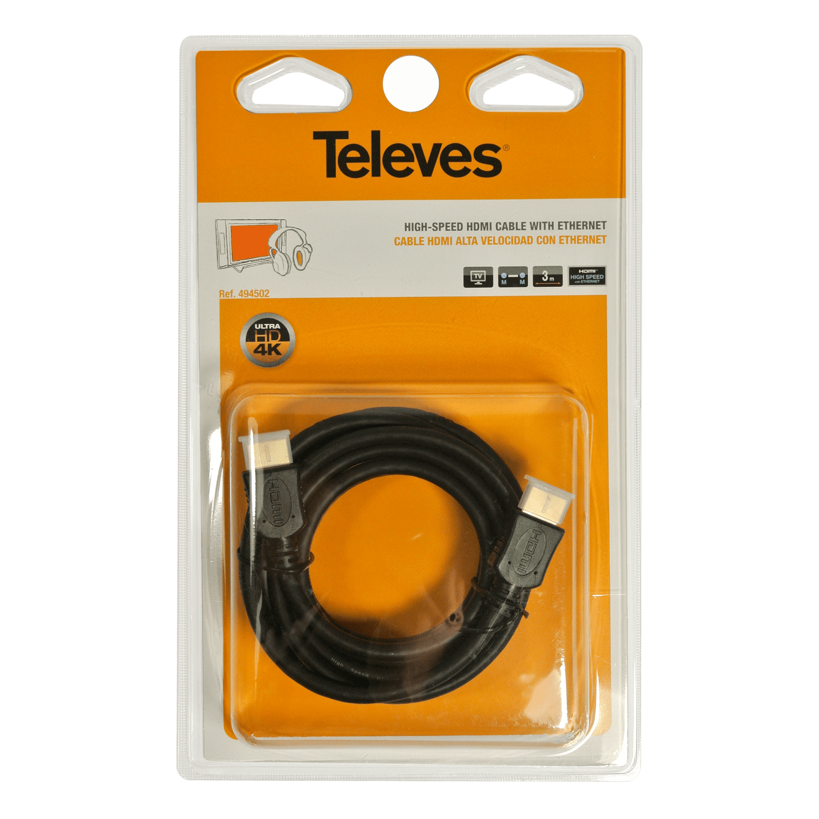 TELEVES - Cavo HDMI Maschio 3m Alta Velocità con Ethernet Ultra Definizione.