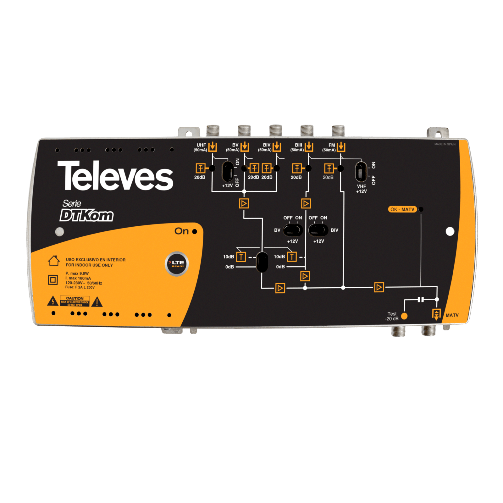 TELEVES - DTKom MATV 5I/1U F FM-BIII-21-36-38-48 Centrale larga banda 5 ingressi: FM-BIII-21-32-36-48-UHF LTE700 Ready.