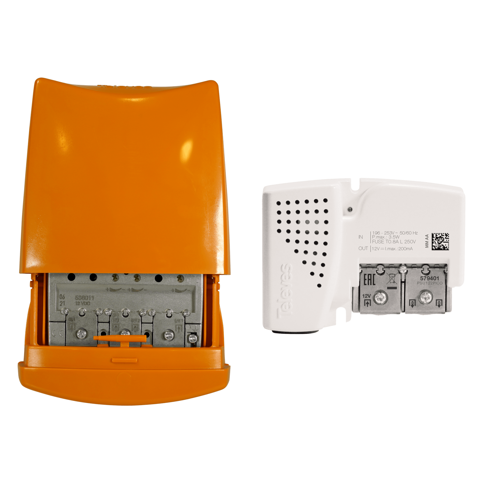 TELEVES - Kit amplificatore da palo basso guadagno e alimentatori PicoKom Art. 536011 + Art. 579401.