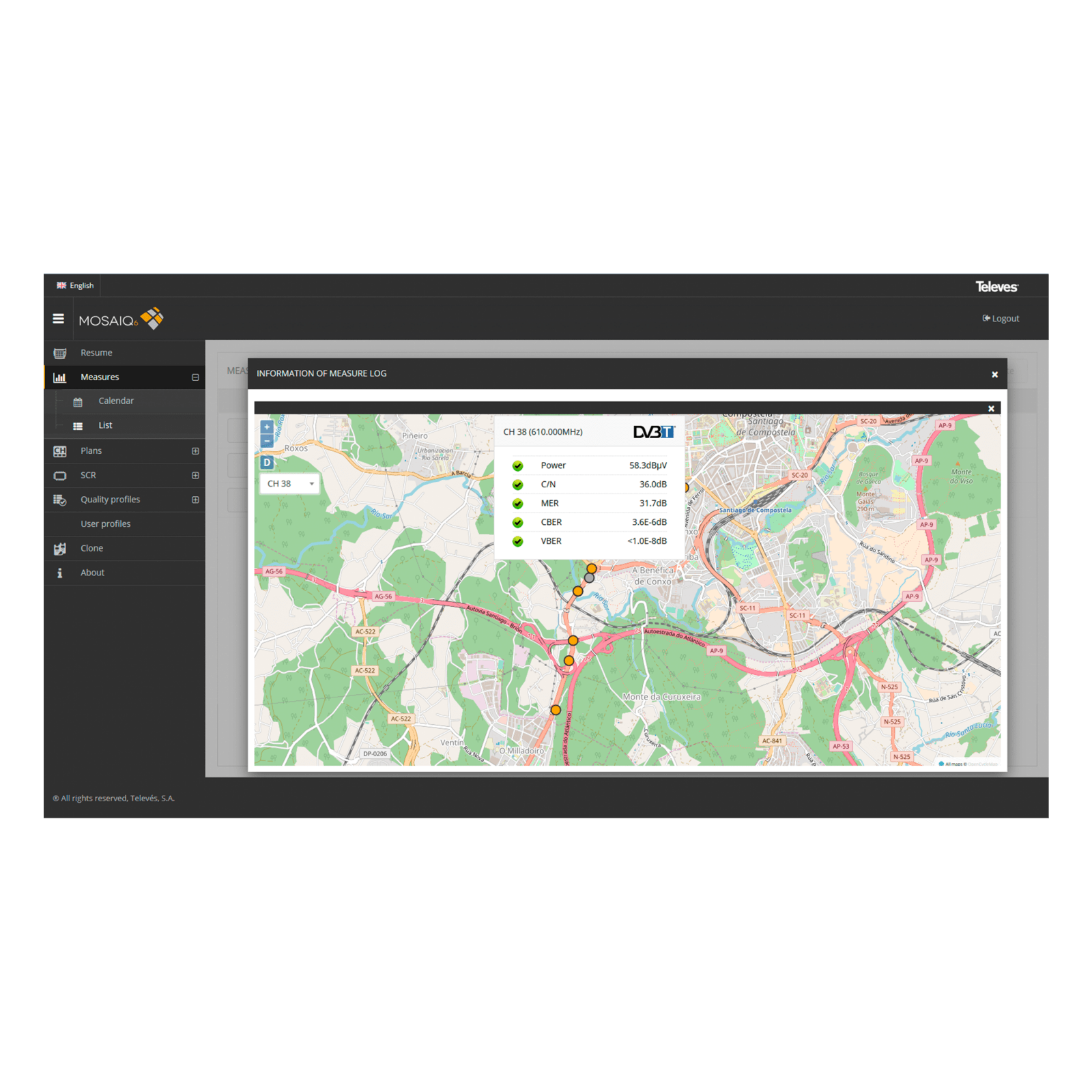 TELEVES - Opzione GPS per Analisi della Copertura (Drive Test) su Misuratori MOSAIQ6.