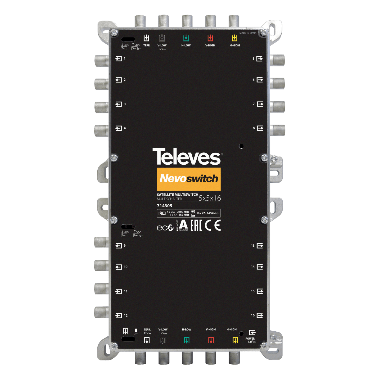 TELEVES - NevoSwitch 5 ingressi - 16 uscite con terrestre passivo. 714305