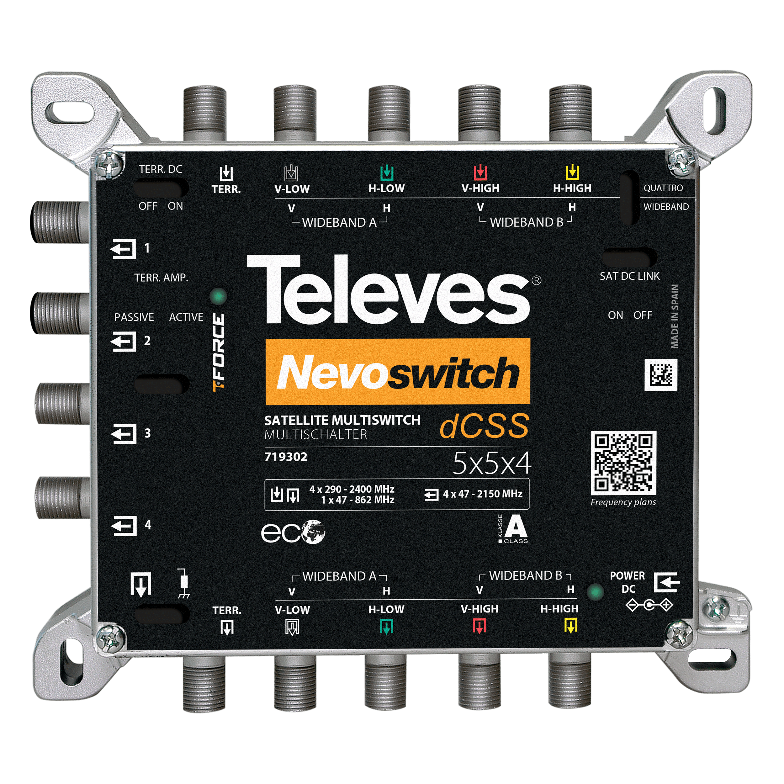 TELEVES - NevoSwitch DCSS 5 ingressi - 4 uscite, per 1 satellite o 2 satelliti WideBand.