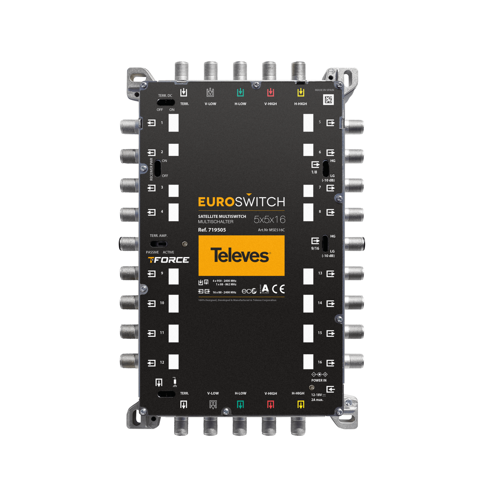 TELEVES - EuroSwitch 5 ingressi - 16 uscite F terminale a cascata. 719505