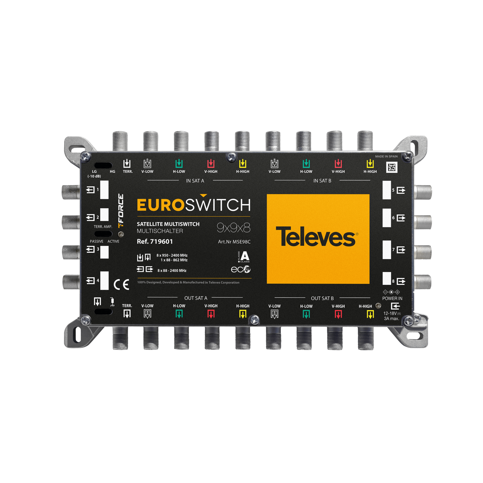 TELEVES - EuroSwitch 9x9x8 terminal a cascata, 9 ingressi e 8 uscite.