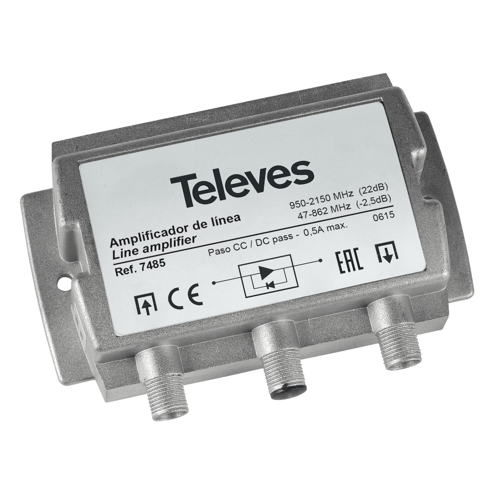 TELEVES - Amplificazione di linea per satellite e passaggio del terrestre da 5 a 2050 MHz con guadagno di 20 dB.