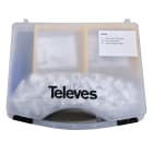 TELEVES - Kit connettori dati RJ45 - UTP Cat 6 pass through con manicotto PVC e pinza crimpatrice inclusa in valigetta.