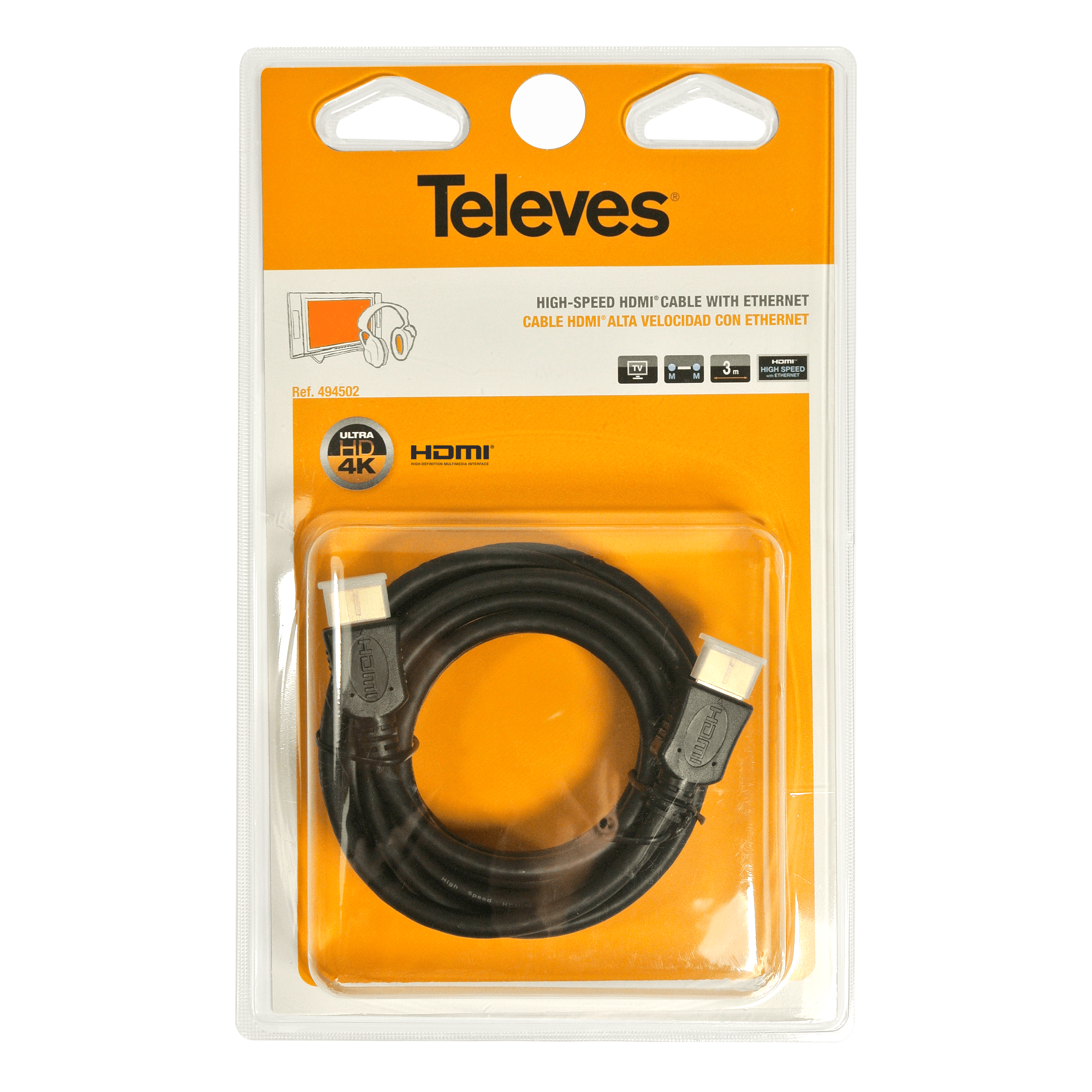 TELEVES - Cavo HDMI Maschio 3m Alta Velocità con Ethernet Ultra Definizione.