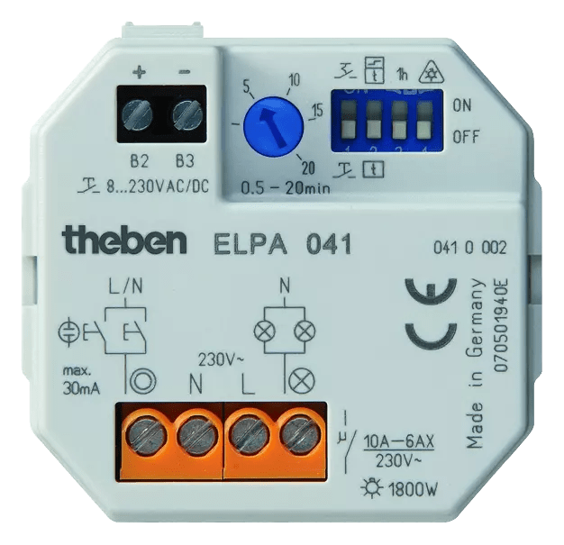 THEBEN - Interruttore temporizzatore per luce scale ad incasso con 12 funzioni, commutazione zero-crossing
