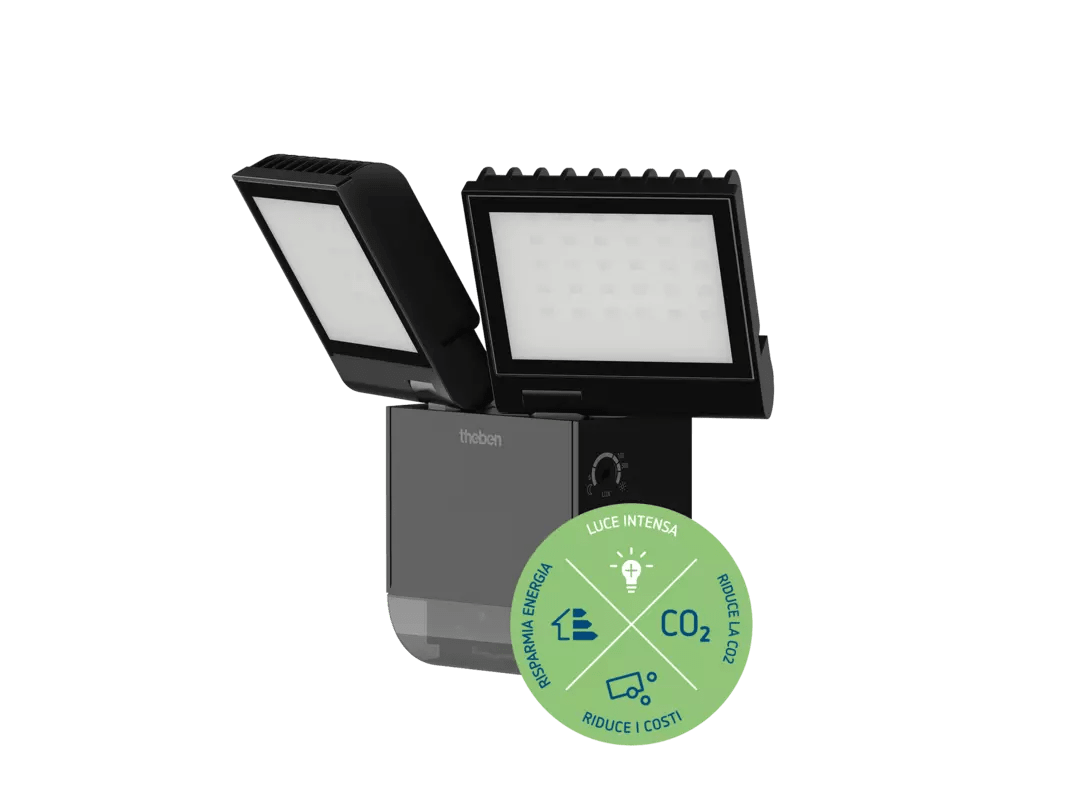THEBEN - Faretto LED con rilevatore di movimento, nero, 4000 K, 2x900 lm