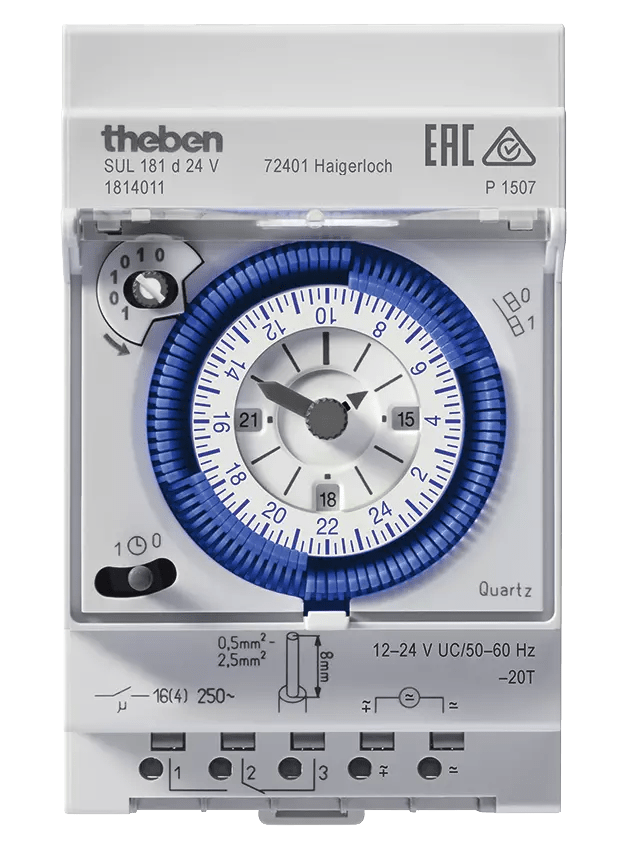 THEBEN - Timer in linea 24 ore, riserva di carica, 12-24 V UC