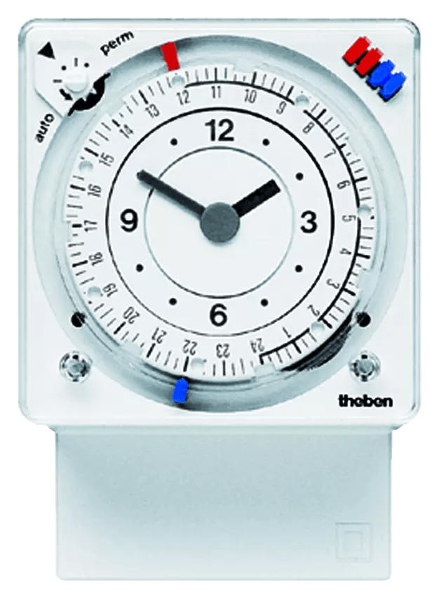 THEBEN - Timer con base a innesto 24 h/7 d, cavaliere a innesto, frontale 72x72 mm