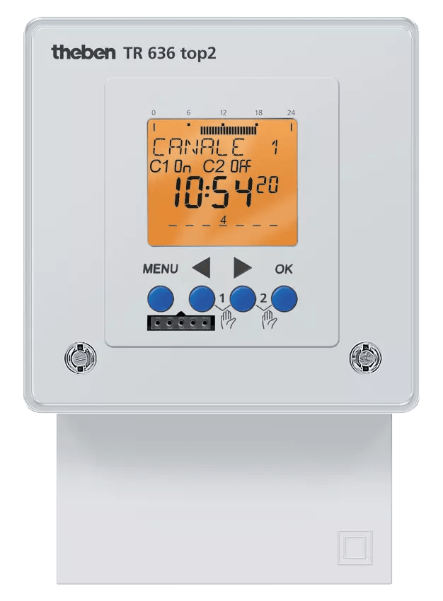 THEBEN - Timer digitale con base a innesto 2 canali, 7 T, vacanze, imp., ciclo