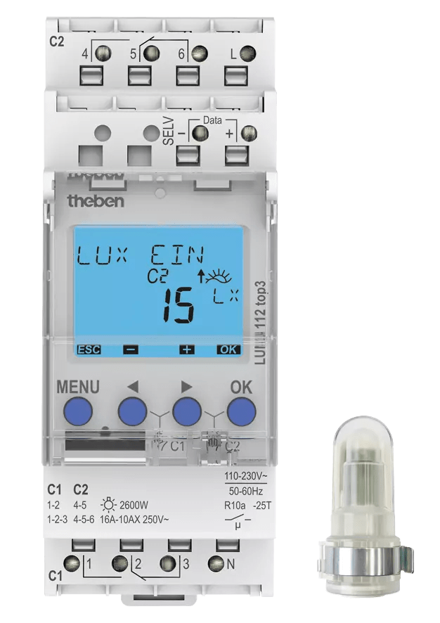 THEBEN - Interruttore crepuscolare con sensore di luce a superficie, 2 canali 1120130